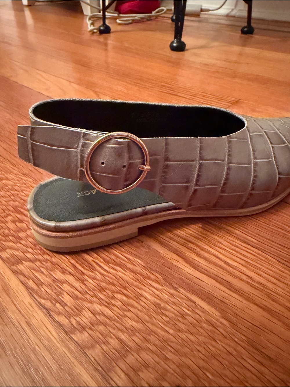 All Black Ava Croc-Effect Sling Back Flats - Picture 2 of 5